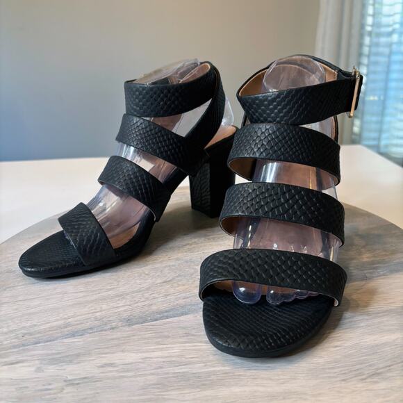Vionic Blaire Block Heel Sandals Black Snake Embossed Leather Women’s Size 9.5 - Picture 3 of 12